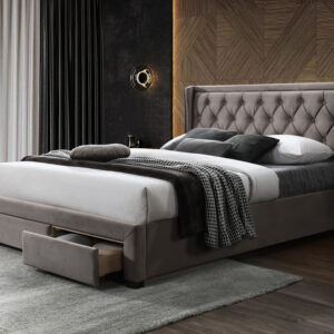 Bel Fabric Bed with 2 Draws - Brown