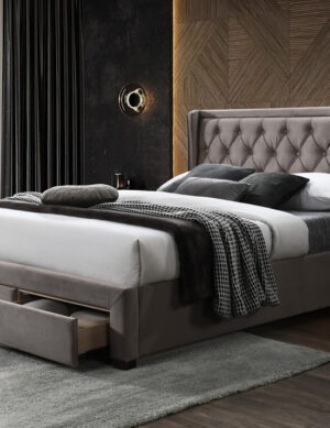 Bel Fabric Bed with 2 Draws - Brown