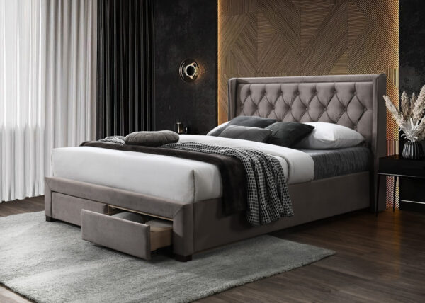 Bel Fabric Bed with 2 Draws - Brown